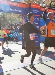 How soon is mile 26.2? Johnny Marr crosses the line at the New York Marathon (Image via Johnny Marr Plays Guitar)